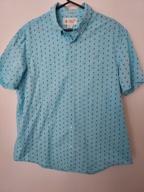 Original Penguin Baby Blue Short-Sleeve Button-Down All Over Pink Flamingo Print